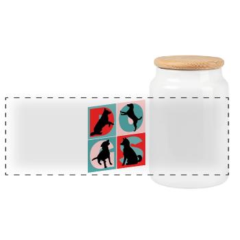 Chiens que j'aime Silhouettes de chiens Maman chien Papa chien - Boîte à biscuits avec couvercle en bois - blanc - Devant