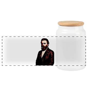 Portrait en cuir Herman Melville Noir - Boîte à biscuits avec couvercle en bois - blanc - Devant
