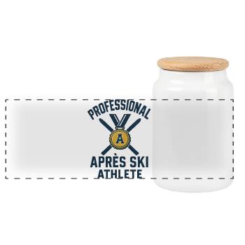 Professional Après Ski Athlete Winter Sports - Panoramic Cookie Jar with Wooden Lid - white - Front