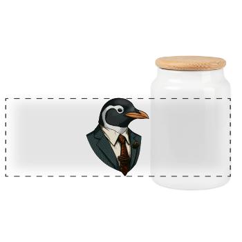 Business - Pinguin - Panorama Keksdose mit Holzdeckel - Weiß - Vorne