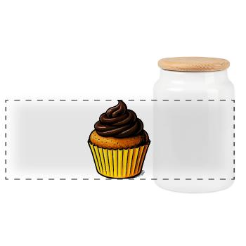 Chocolate Cupcake Illustration - Panoramic Cookie Jar with Wooden Lid - white - Front