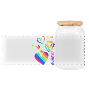 Pride / CSD / LGBTQ+ Design "love always wins" - Panorama Keksdose mit Holzdeckel - Weiß - Vorne