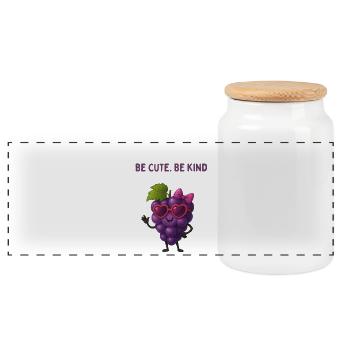 Be Cute Be Kind Grape - Panoramic Cookie Jar with Wooden Lid - white - Front