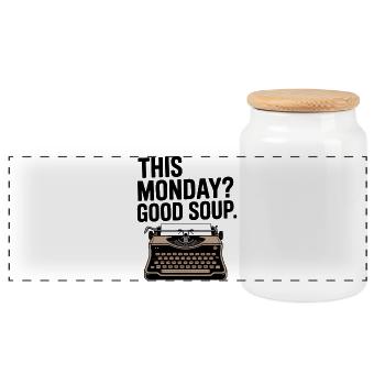 Ce lundi : bonne soupe à la machine à écrire amusante - Boîte à biscuits avec couvercle en bois - blanc - Devant