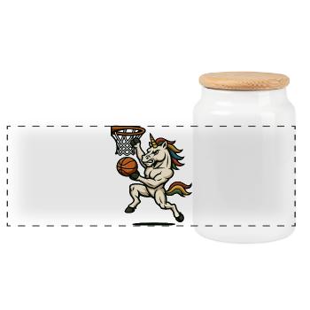 Rainbow Unicorn Slam Dunk - Panoramic Cookie Jar with Wooden Lid - white - Front