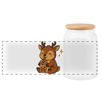 Hirsch mit Bubble Tea kawaii Hirsch - Panorama Keksdose mit Holzdeckel - Weiß - Vorne