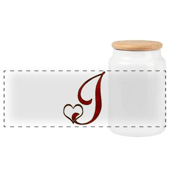 Rose Gold J-Heart Monogram - Panoramic Cookie Jar with Wooden Lid - white - Front