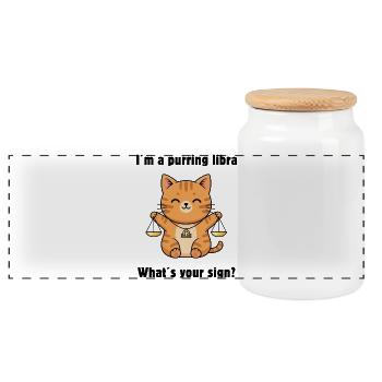 Zodiac sign Libra Cat – Cute Libra Zodiac - Panoramic Cookie Jar with Wooden Lid - white - Front