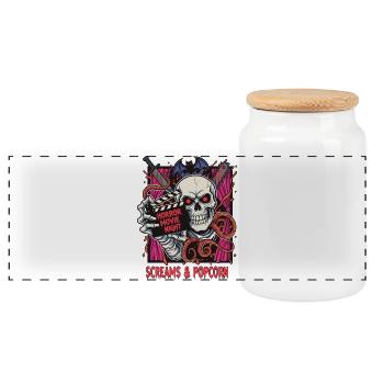 Horror Night Skull Popcorn - Panoramic Cookie Jar with Wooden Lid - white - Front