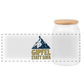 Gipfel statt Sofa - Panorama Keksdose mit Holzdeckel - Weiß - Vorne
