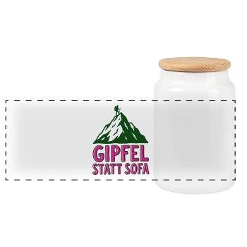 Gipfel statt Sofa - Panorama Keksdose mit Holzdeckel - Weiß - Vorne