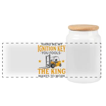 Passe-moi ma clé de contact Opérateur de chariot élévateur King Art - Boîte à biscuits avec couvercle en bois - blanc - Devant