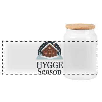Hygge-Saison Gemütliche Winterhütte Dänischer Lebensstil - Panorama Keksdose mit Holzdeckel - Weiß - Vorne