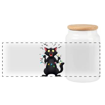 Freche böse Katze Lichterkette Weihnachten lustig - Panorama Keksdose mit Holzdeckel - Weiß - Vorne