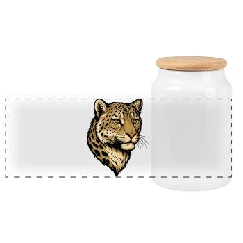 Leopard Head Illustration - Panoramic Cookie Jar with Wooden Lid - white - Front