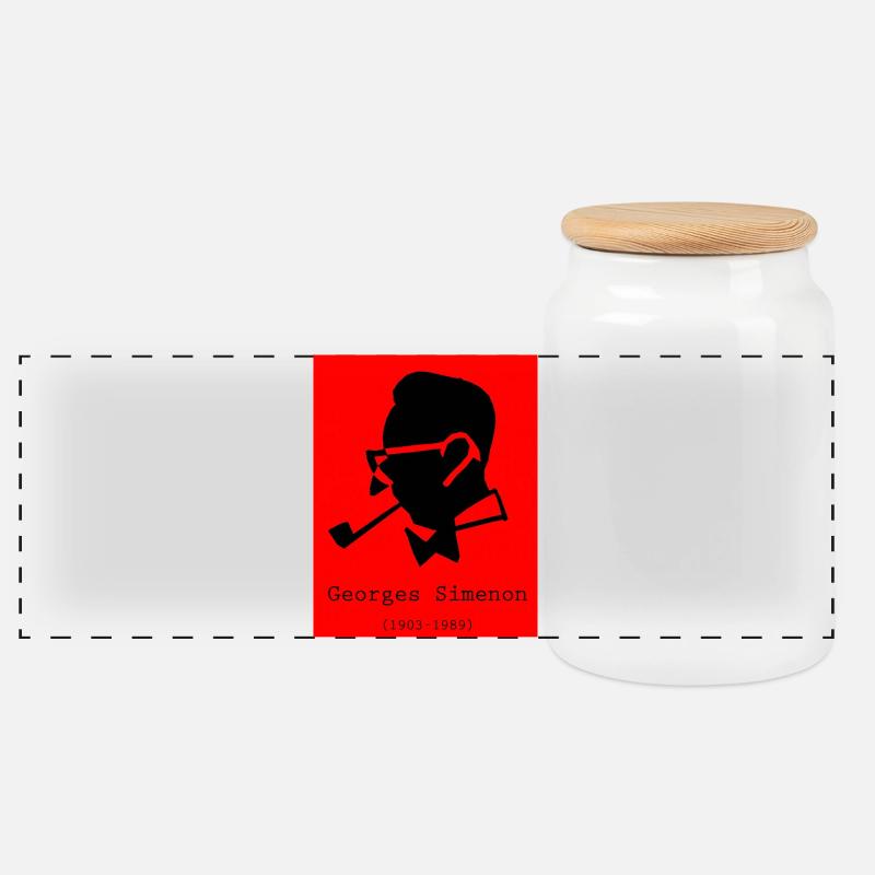 Profile portrait Georges Simenon - Panoramic Cookie Jar with Wooden Lid - white