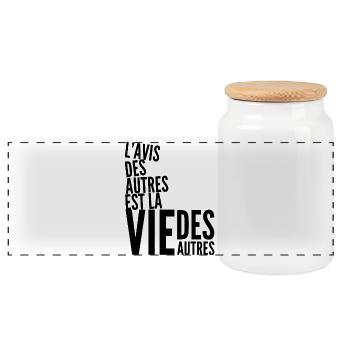 Philosophisches Zitat in schwarzer Typografie - Panorama Keksdose mit Holzdeckel - Weiß - Vorne