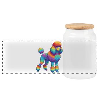 Buntes Pudelhunde-Regenbogen-Pop-Art-Aquarell - Panorama Keksdose mit Holzdeckel - Weiß - Vorne