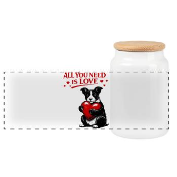 All You Need is Love: Dog with Heart - Panoramic Cookie Jar with Wooden Lid - white - Front