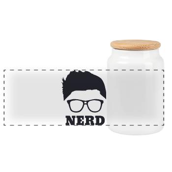 Nerd - Panoramic Cookie Jar with Wooden Lid - white - Front