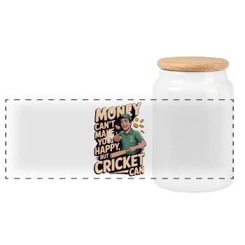 Drôle de cricket : Jeu de cricket vintage - Boîte à biscuits avec couvercle en bois - blanc - Devant