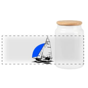 RS Feva XL Segelboot Jugend Segeln Jolle Regatta - Panorama Keksdose mit Holzdeckel - Weiß - Vorne