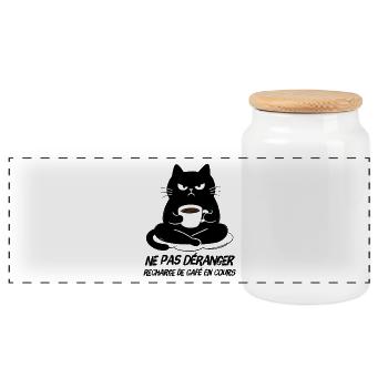 Chat noir recharge de café en cours - Boîte à biscuits avec couvercle en bois - blanc - Devant