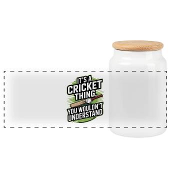 Funny Cricket Saying Vintage Cricket Game - Panoramic Cookie Jar with Wooden Lid - white - Front