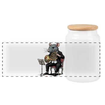 Horn Orchestra Concert Rat in Tuxedo - Panoramic Cookie Jar with Wooden Lid - white - Front