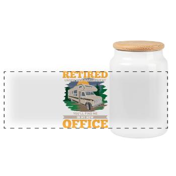 Retired Under New Management RV Camper Design - Panorama Keksdose mit Holzdeckel - Weiß - Vorne