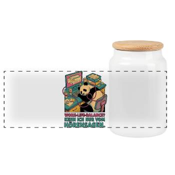 Panda in the home office hearsay - Panoramic Cookie Jar with Wooden Lid - white - Front