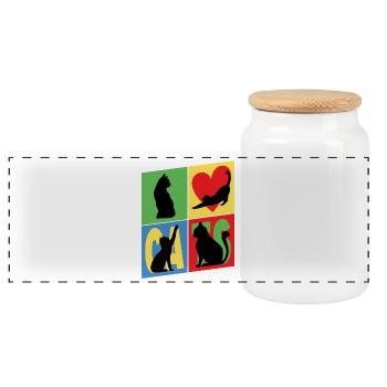 Cat Cat Kitten Heart Silhouette Vintage Retro - Panoramic Cookie Jar with Wooden Lid - white - Front