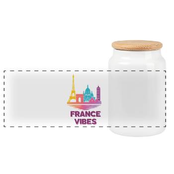 France Vibes Skyline Color Palette - Panoramic Cookie Jar with Wooden Lid - white - Front