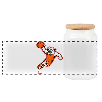 Bulldog Basketball Slam Dunk Maskottchen - Panorama Keksdose mit Holzdeckel - Weiß - Vorne