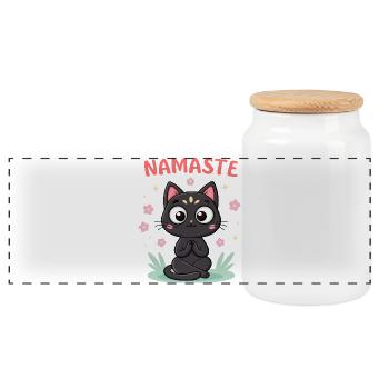 Namaste Chat Zen - Boîte à biscuits avec couvercle en bois - blanc - Devant