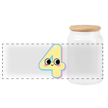 Quatre Kawaii Souriants - Boîte à biscuits avec couvercle en bois - blanc - Devant