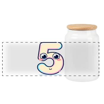 Nummer 5 Kawaii-Pastell - Panorama Keksdose mit Holzdeckel - Weiß - Vorne