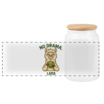 No drama llama with tea - Panoramic Cookie Jar with Wooden Lid - white - Front