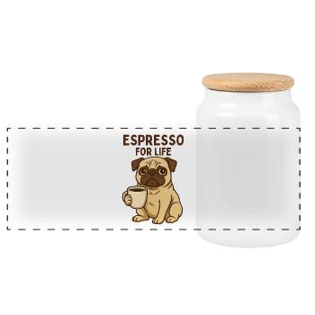Espresso-Pug: Kaffee-Liebe - Panorama Keksdose mit Holzdeckel - Weiß - Vorne