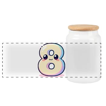 Number 8 Kawaii Rainbow - Panoramic Cookie Jar with Wooden Lid - white - Front