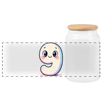 Number 9 Smiling Pastel - Panoramic Cookie Jar with Wooden Lid - white - Front