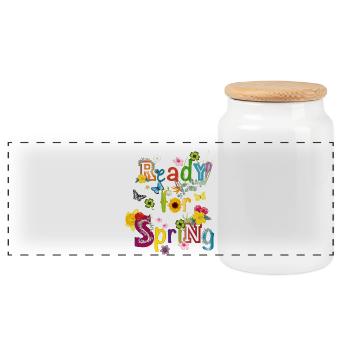 Ready for Spring – Colorful Spring Typography - Panoramic Cookie Jar with Wooden Lid - white - Front