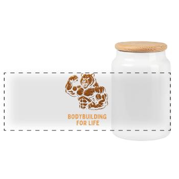 Bear Bodybuilder Power Motif - Panoramic Cookie Jar with Wooden Lid - white - Front