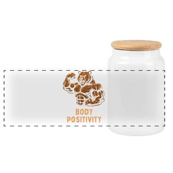 Strong Bear Body Positivity - Panoramic Cookie Jar with Wooden Lid - white - Front