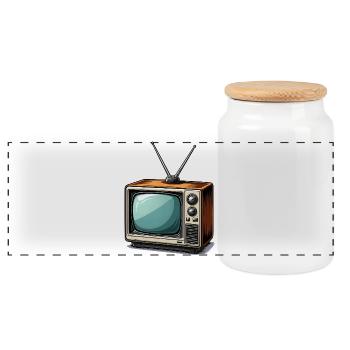 Retro Fernseher mit Antennen - Panorama Keksdose mit Holzdeckel - Weiß - Vorne