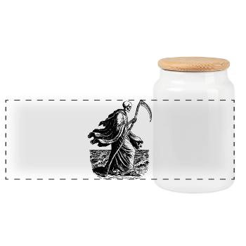 squelette avec la faux à la mer - Boîte à biscuits avec couvercle en bois - blanc - Devant