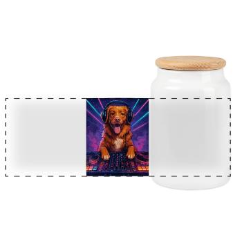 Nova Scotia Great DJ Dog Funny Positive Gift - Panoramic Cookie Jar with Wooden Lid - white - Front