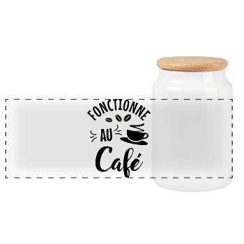 Kaffee-Humor-T-Shirt – Funktioniert im Café - Panorama Keksdose mit Holzdeckel - Weiß - Vorne