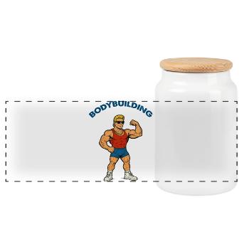 Dessin animé de gymnase de culturisme - Boîte à biscuits avec couvercle en bois - blanc - Devant
