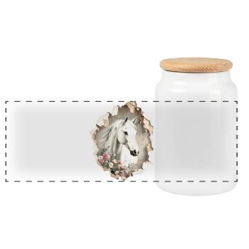 Pferd Blumen - Panorama Keksdose mit Holzdeckel - Weiß - Vorne